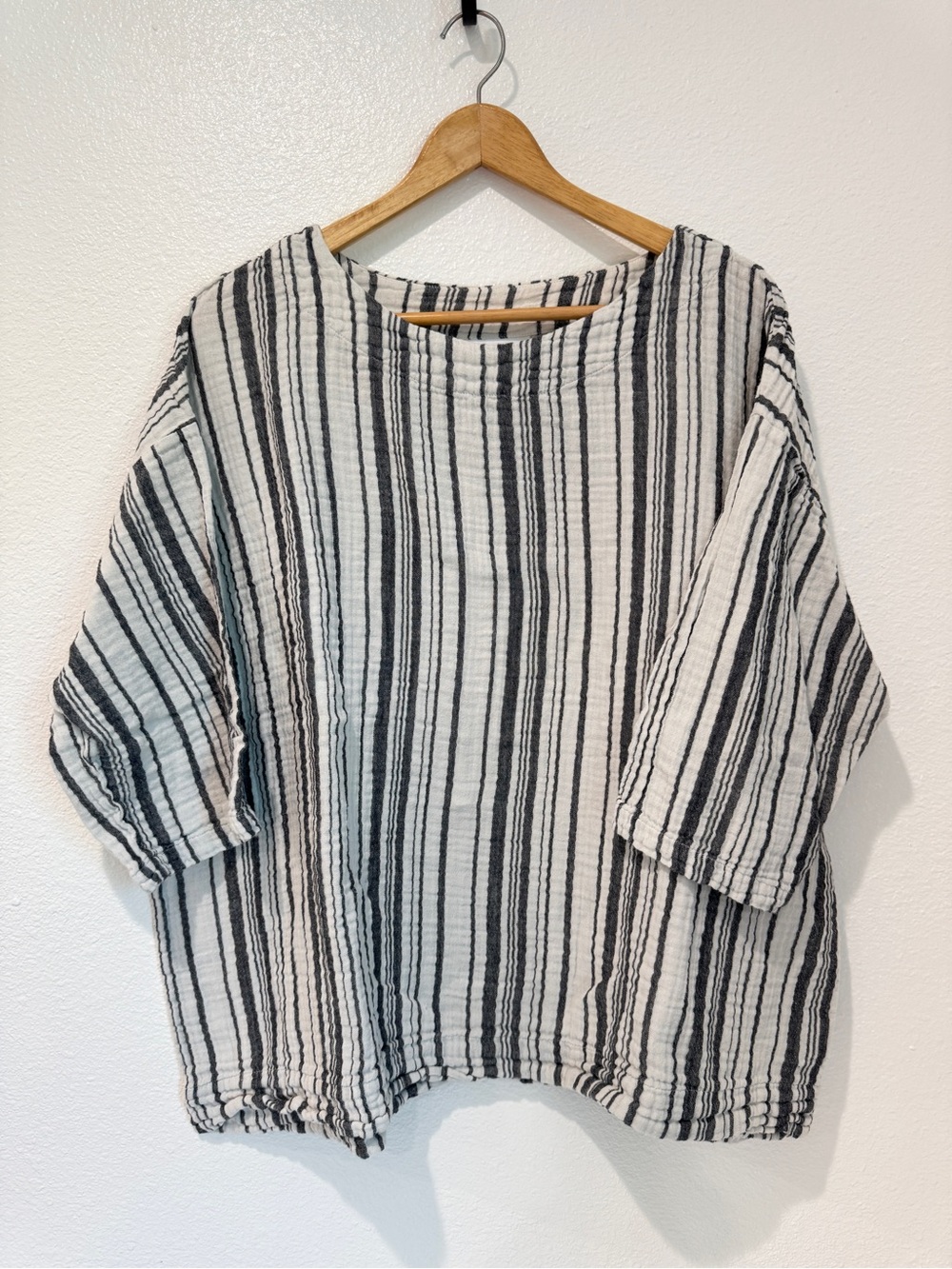 Bryn Walker White Bess Shirt Cotton Gauze Boxy Striped Lagenlook Blouse Top O/S